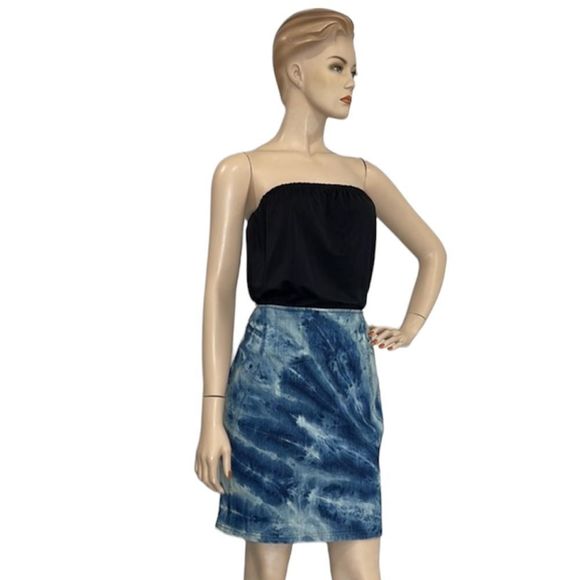 Vintage Bleach Washed Denim Stretch Skirt - Picture 3 of 17